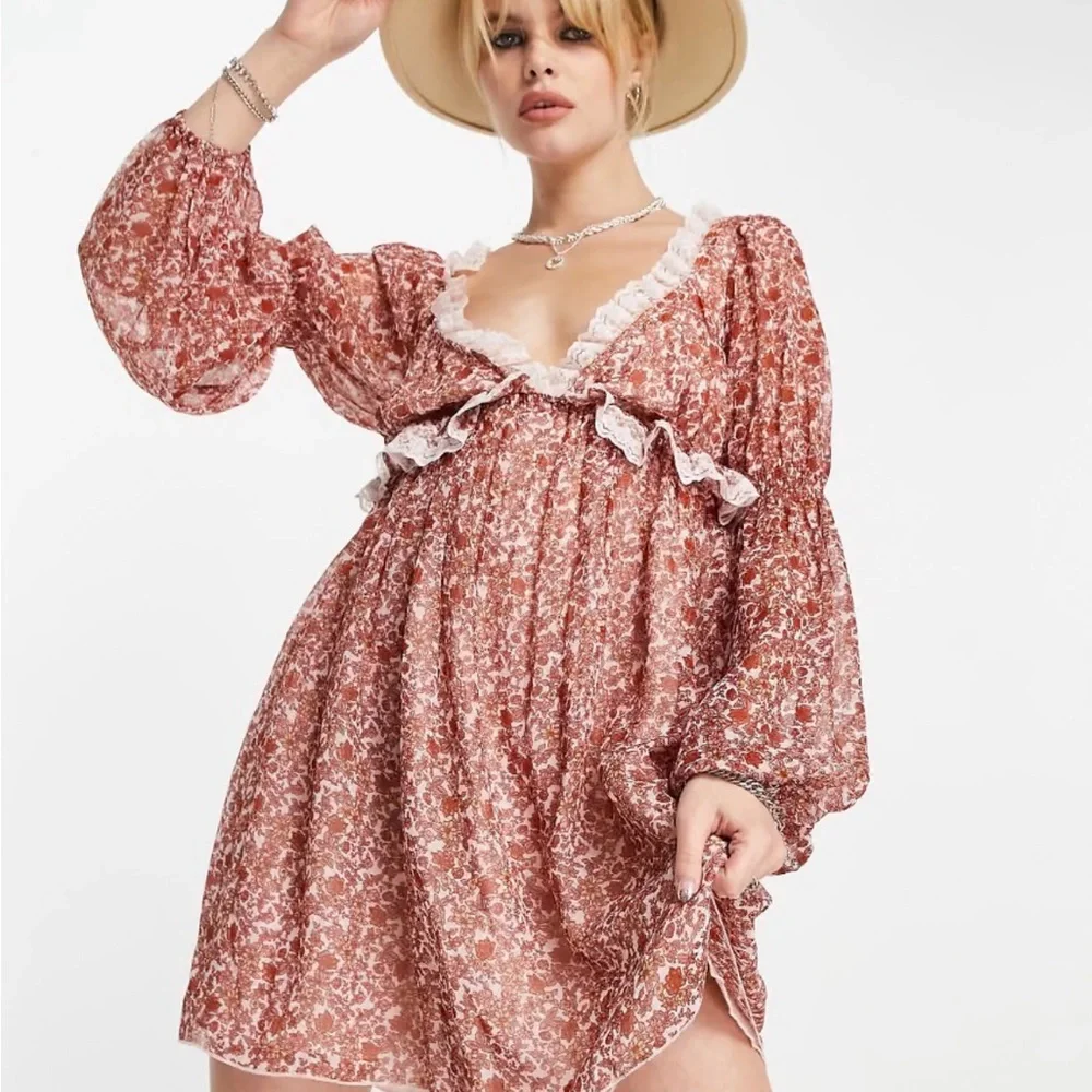 Free People Brown Floral Long Sleeve Ruffle Dress - Picture 3 of 6